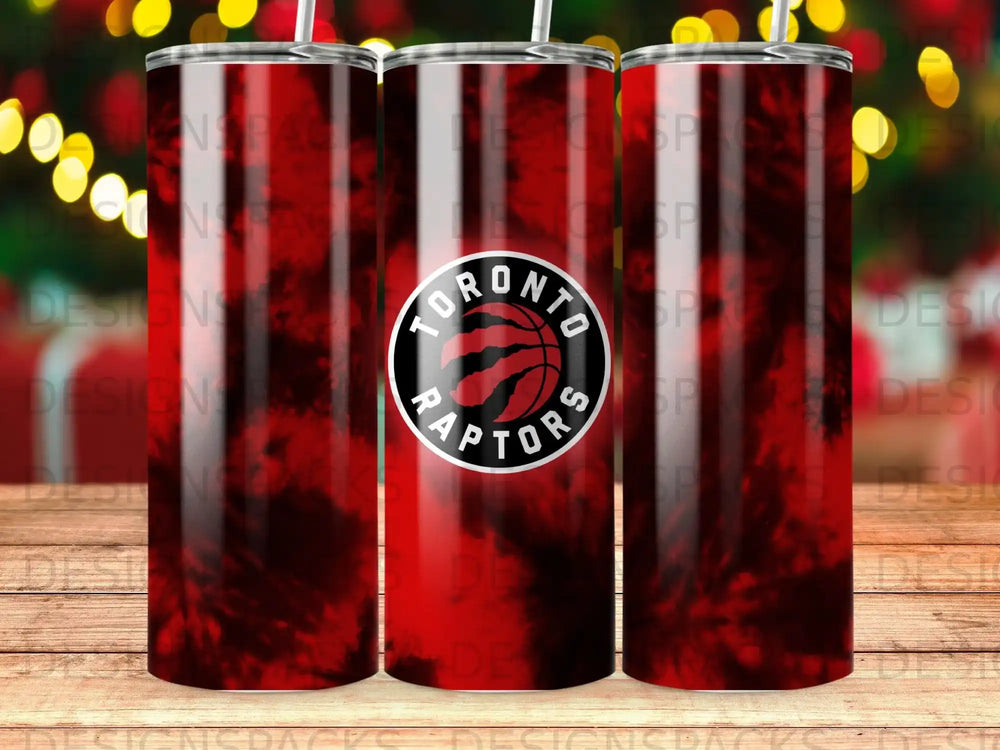 Toronto Raptors logo on a red tie-dye tumbler.