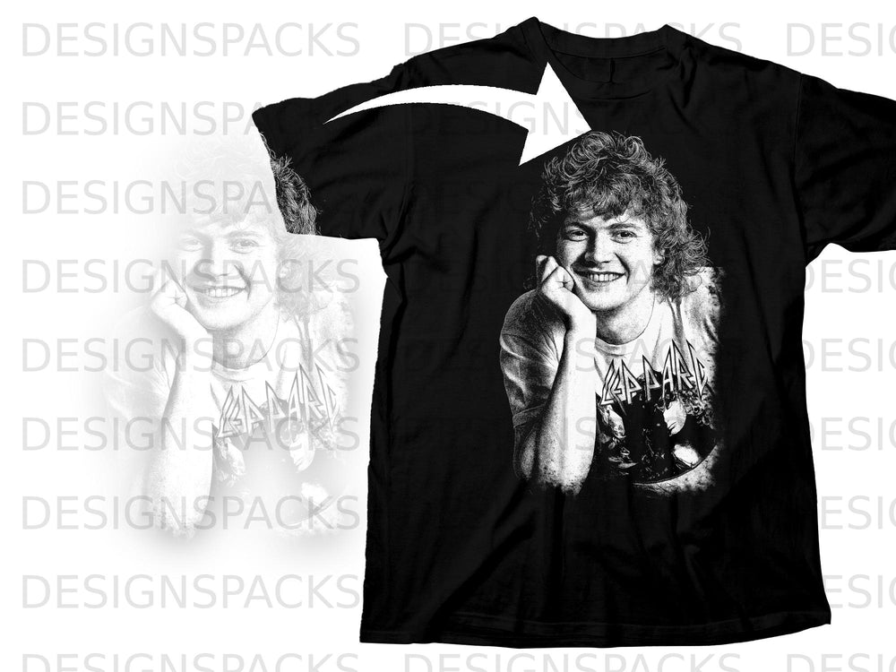 Black t-shirt featuring a monochrome graphic of a smiling man and band logo.