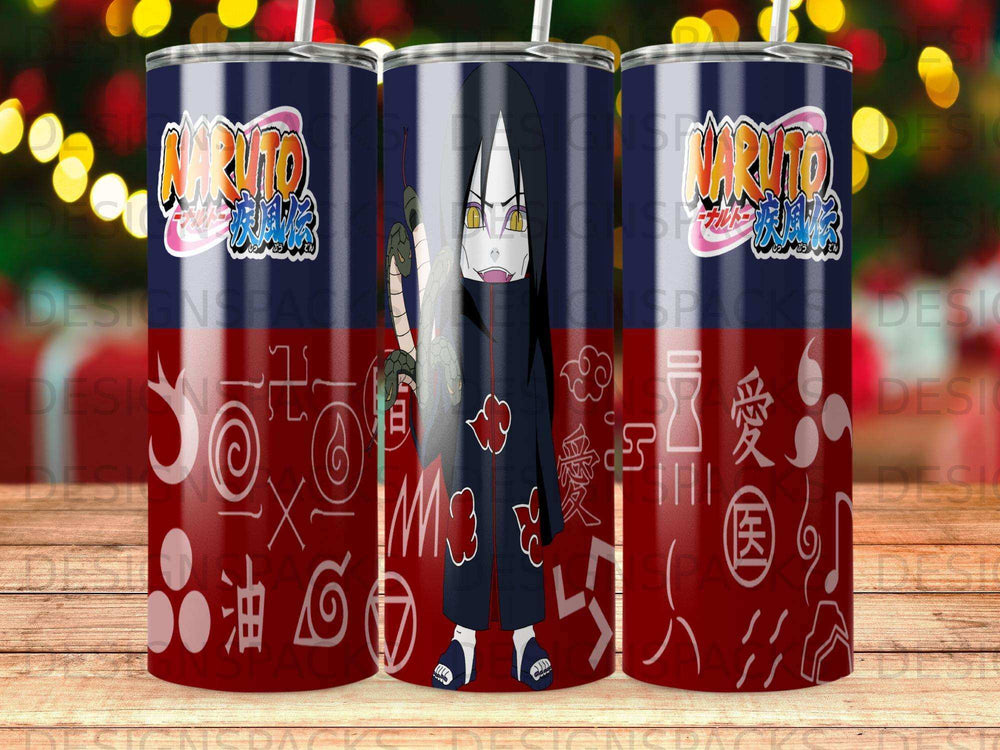 Naruto Orochimaru tumbler with Japanese text and character art.