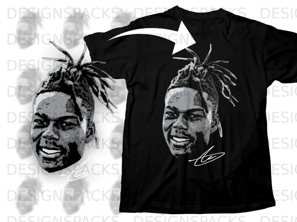 Black T-Shirt with Dreadlocked Man Illustrated Design