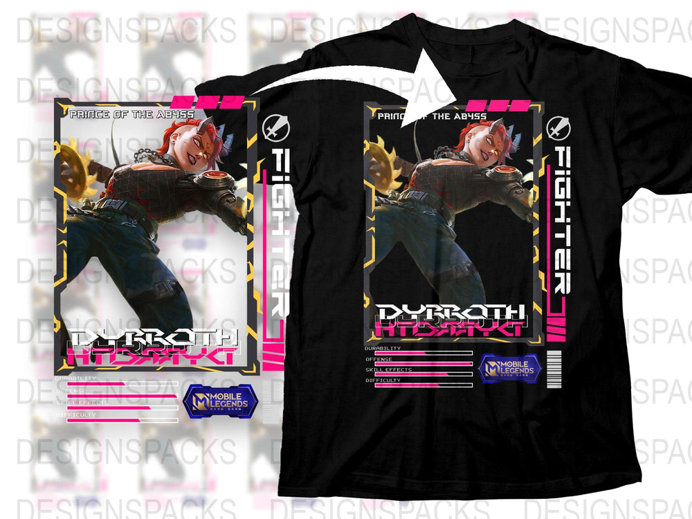 Mobile Legends T-Shirt, Prince of the Abyss Print, Dyroth Hero Design, Gamer Apparel, Unisex Black Tee