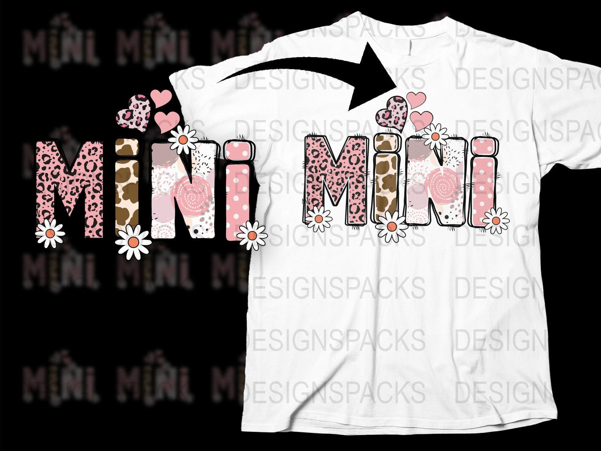 Mini Love Heart Pattern Graphic T-Shirt Pink Floral Design Cute Casual Wear