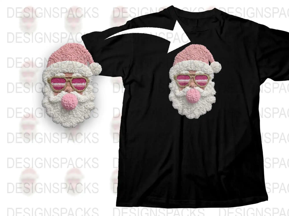 Santa Claus Face with Sunglasses T-Shirt, Funny Christmas Holiday Tee, Black Casual Shirt, Unisex Fashion Top