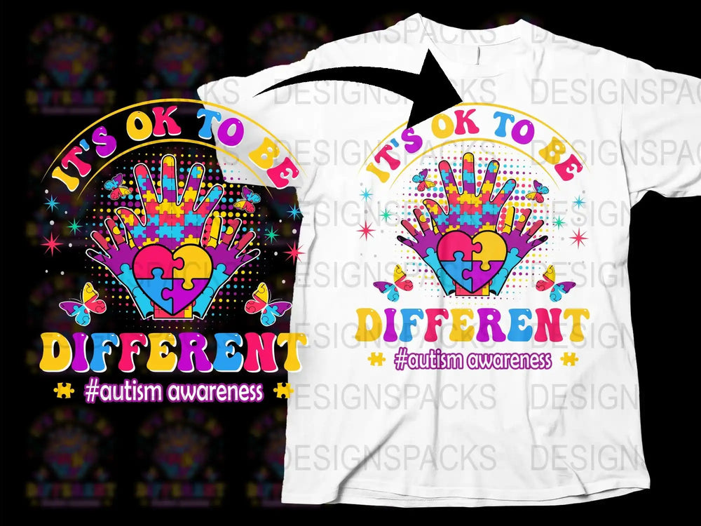Autism Awareness T-Shirt, It's OK To Be Different Rainbow Heart Tee, Colorful Support Shirt for Autism Acceptance