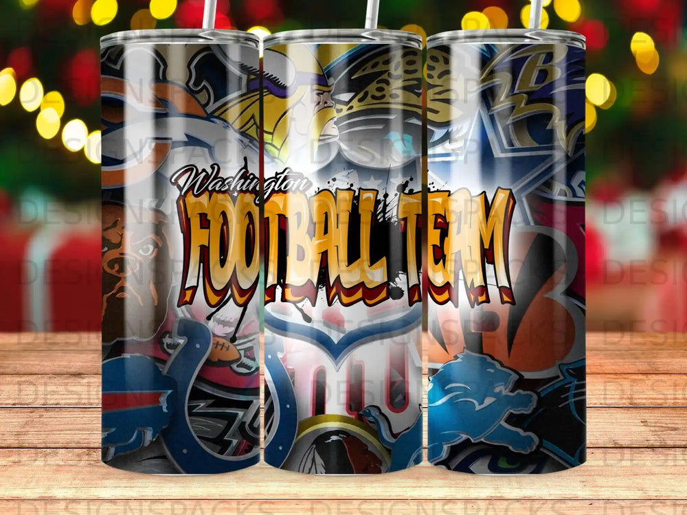Washington Football Team logo on a stainless steel tumbler.