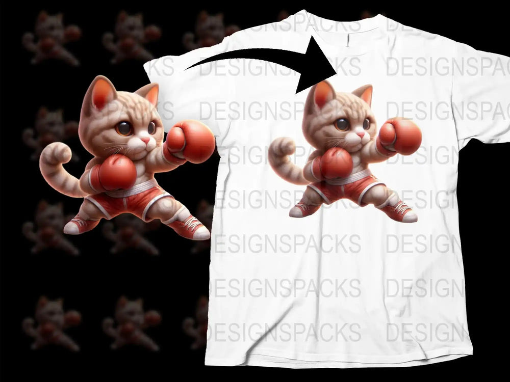Cute Cat Boxing T-Shirt, Funny Kitten Graphic Tee, Unisex Cartoon Animal Shirt, Casual Sports Top for Cat Lovers