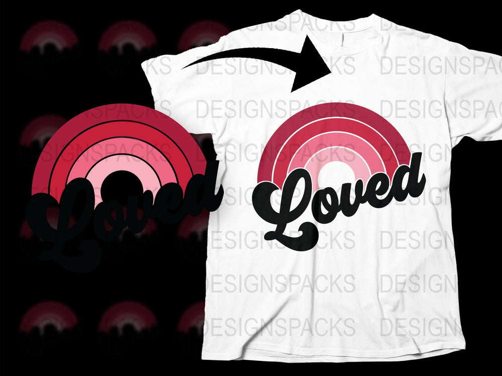 Loved Graphic T-Shirt, Red and Black Rainbow Print, Trendy Unisex Casual Wear, Soft Cotton Tee for All Ages, Stylish Outfit Choice