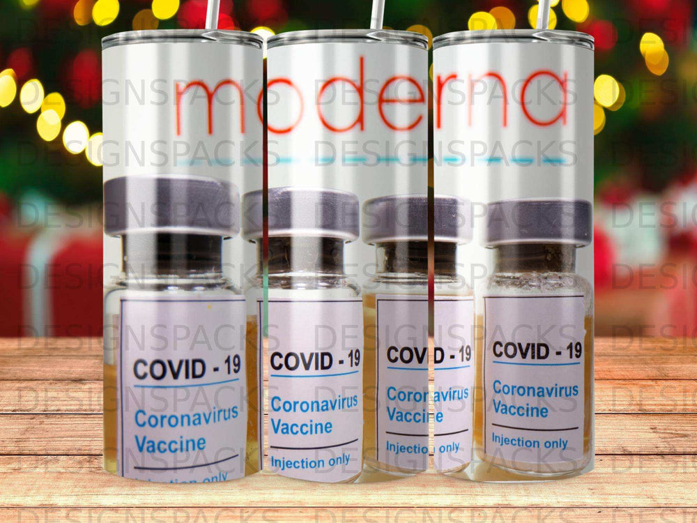 Three Moderna COVID-19 vaccine vials with "Injection only" text.