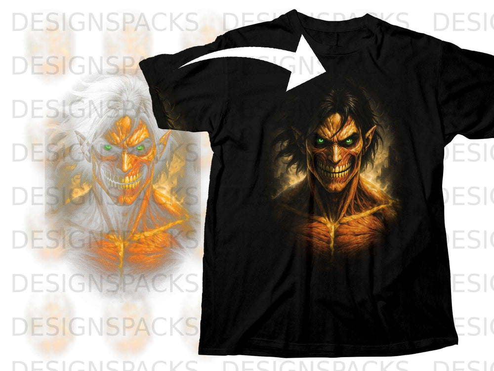 Black t-shirt featuring a snarling demon with glowing green eyes.