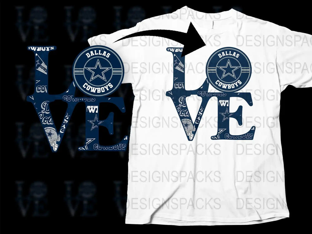 Dallas Cowboys Love T-Shirt, Sports Fan Gift, Football Team Apparel, Unisex White Tee