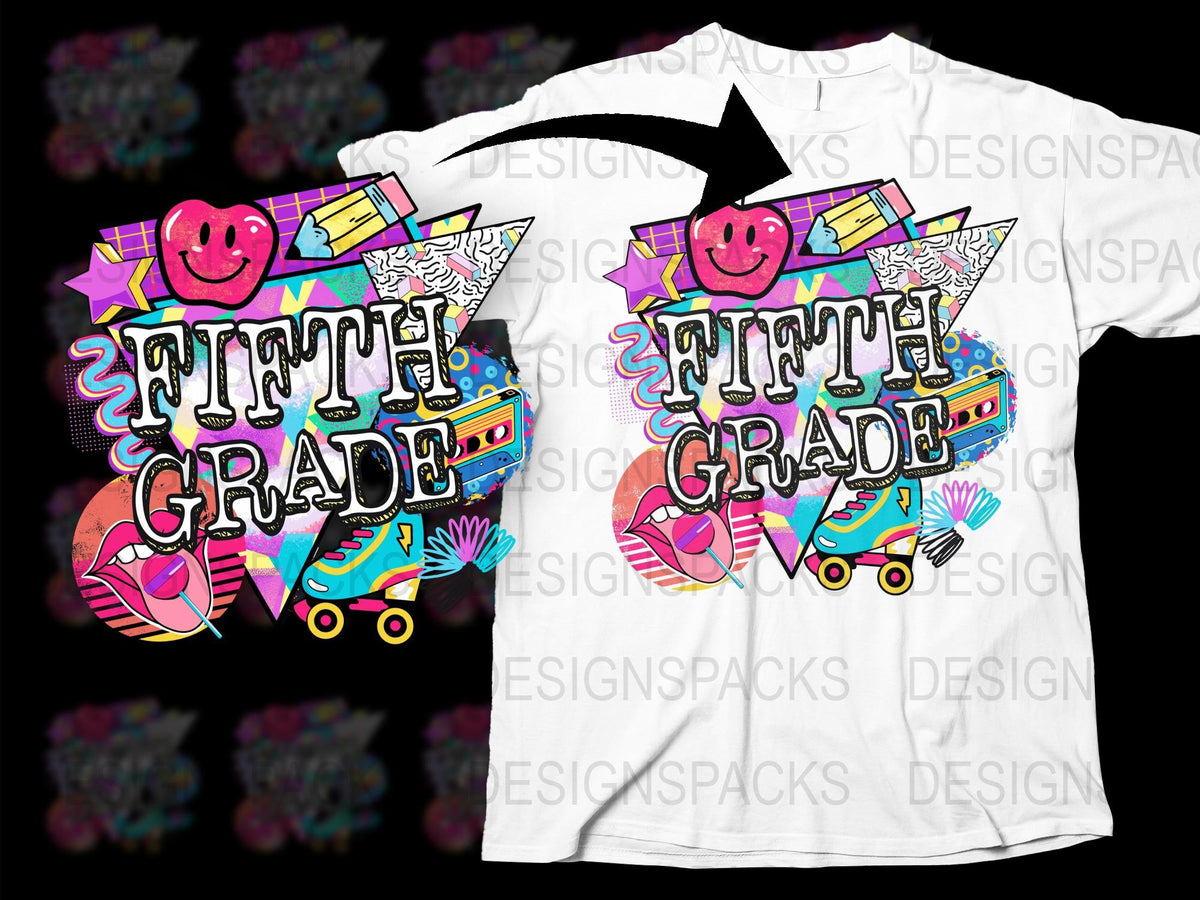 Colorful Fifth Grade T-Shirt, Fun Kids School Tee, Vibrant Cartoon Graphics, Unisex Youth Shirt