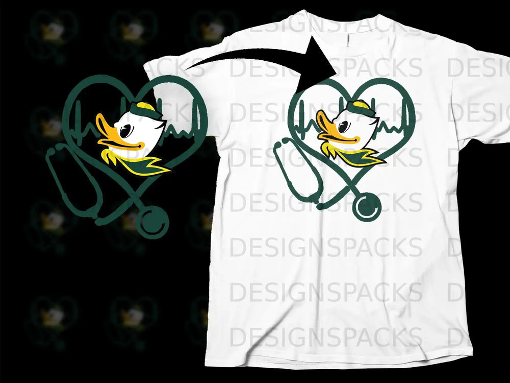 Duck Mascot With Stethoscope Heartbeat Tee