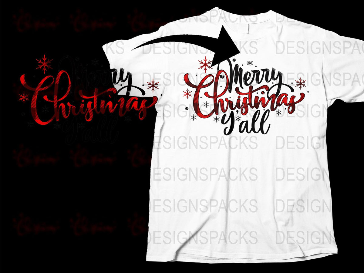 Merry Christmas Y'all T-Shirt, Holiday Festive Tee, Snowflake Graphic, Southern Christmas Shirt