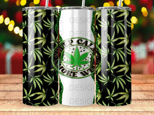Tumbler with green cannabis leaves and 