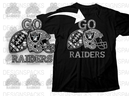 Raiders Football T-Shirt, Rhinestone Design, Black Sports Tee, Fan Apparel, Game Day Outfit, Custom Team Spirit Wear