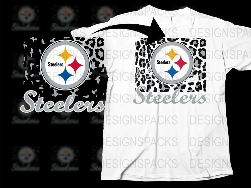 Pittsburgh Steelers T-Shirt, Leopard Print Sleeve, Casual Sports Fan Apparel, Unisex Football Tee