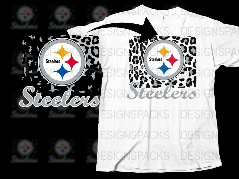 Pittsburgh Steelers T-Shirt, Leopard Print Sleeve, Casual Sports Fan Apparel, Unisex Football Tee
