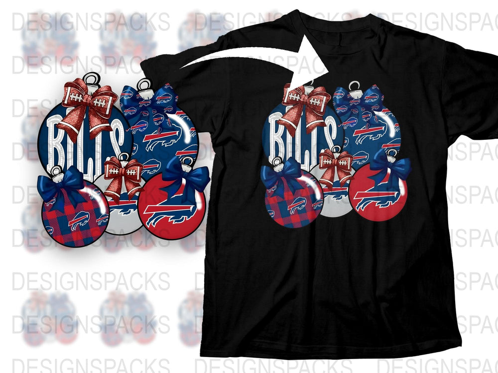 Buffalo Bills Inspired Christmas Ornaments and T-Shirt Combo | Festive Sports Fan Apparel and Decor