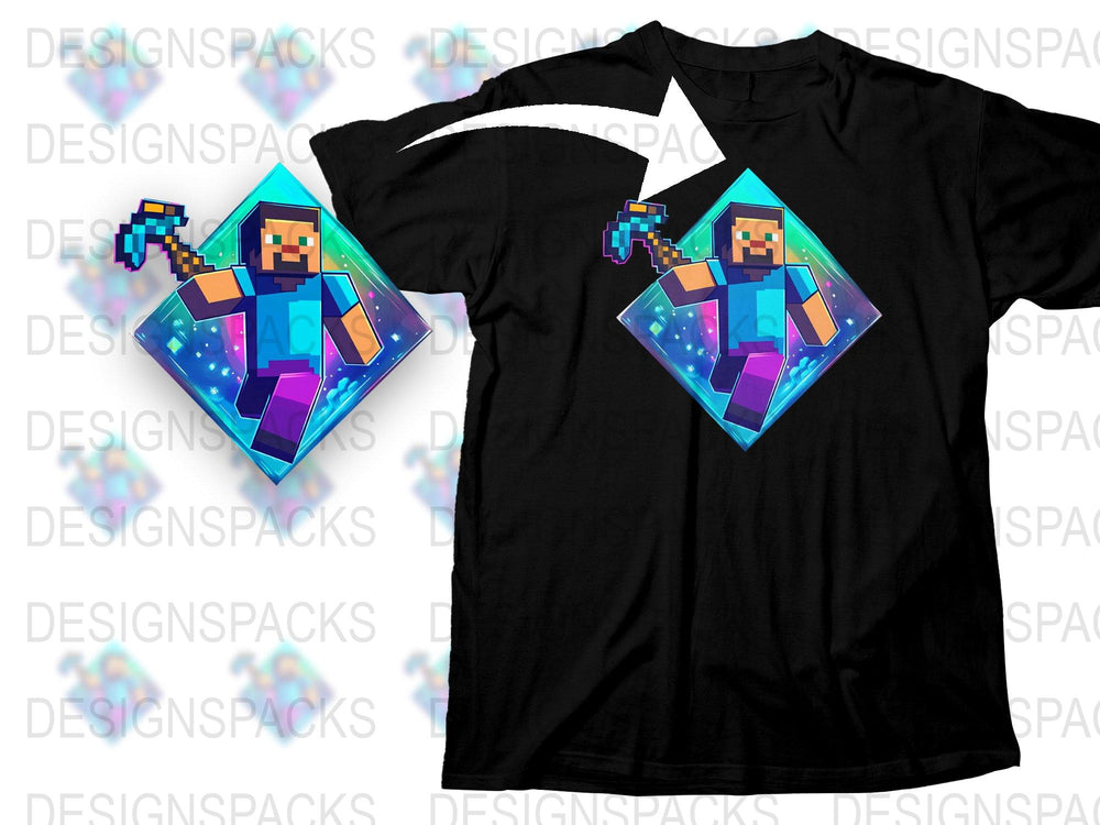 Retro Gamer T-Shirt, Pixel Art Character, Neon Colors, Men's Black Tee, Cool Video Game Apparel, Unique Graphic Design Shirt