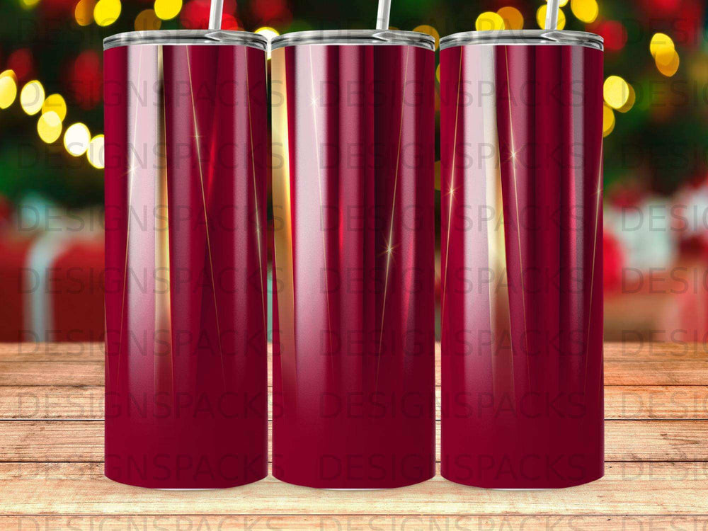 Dark red tumbler with gold glitter accents and a repeating watermark.