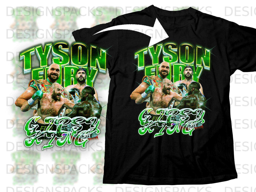 Tyson Fury "Gypsy King" graphic t-shirt with fighters in action.