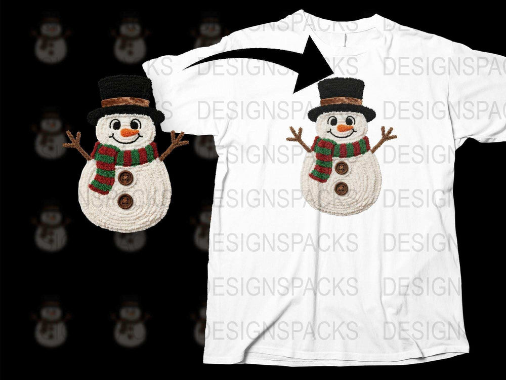 Festive Snowman T-Shirt, Winter Holiday Cheer, Christmas Snowman Tee, Cozy Knitted Scarf Design