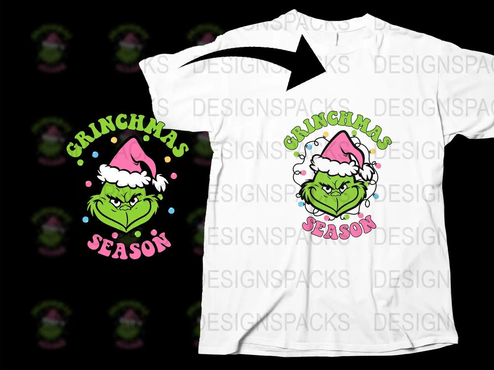 Grinchmas Season T-Shirt, Funny Christmas Grinch Themed Holiday Tee, Unisex White Cotton Shirt