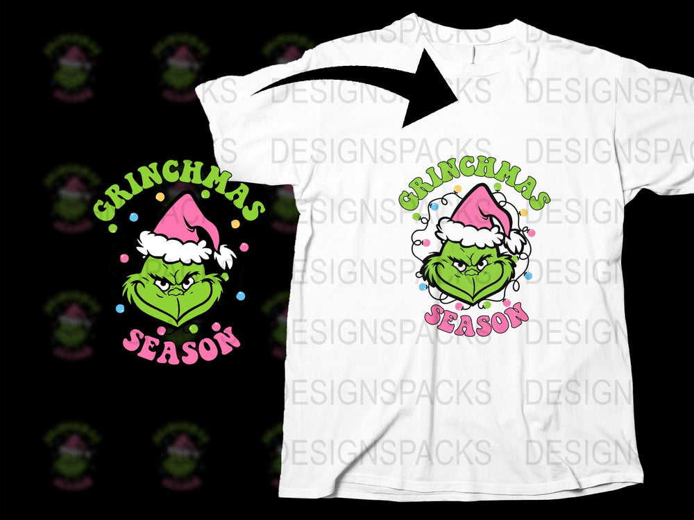 Grinchmas Season T-Shirt, Funny Christmas Grinch Themed Holiday Tee, Unisex White Cotton Shirt