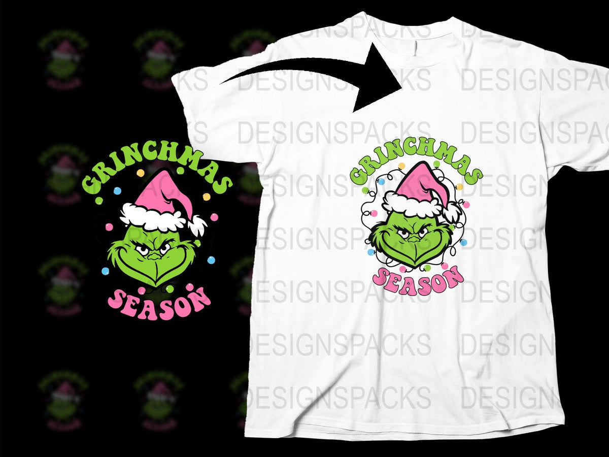 Grinchmas Season T-Shirt, Funny Christmas Grinch Themed Holiday Tee, Unisex White Cotton Shirt