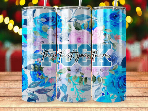 Tumbler with blue floral design and 