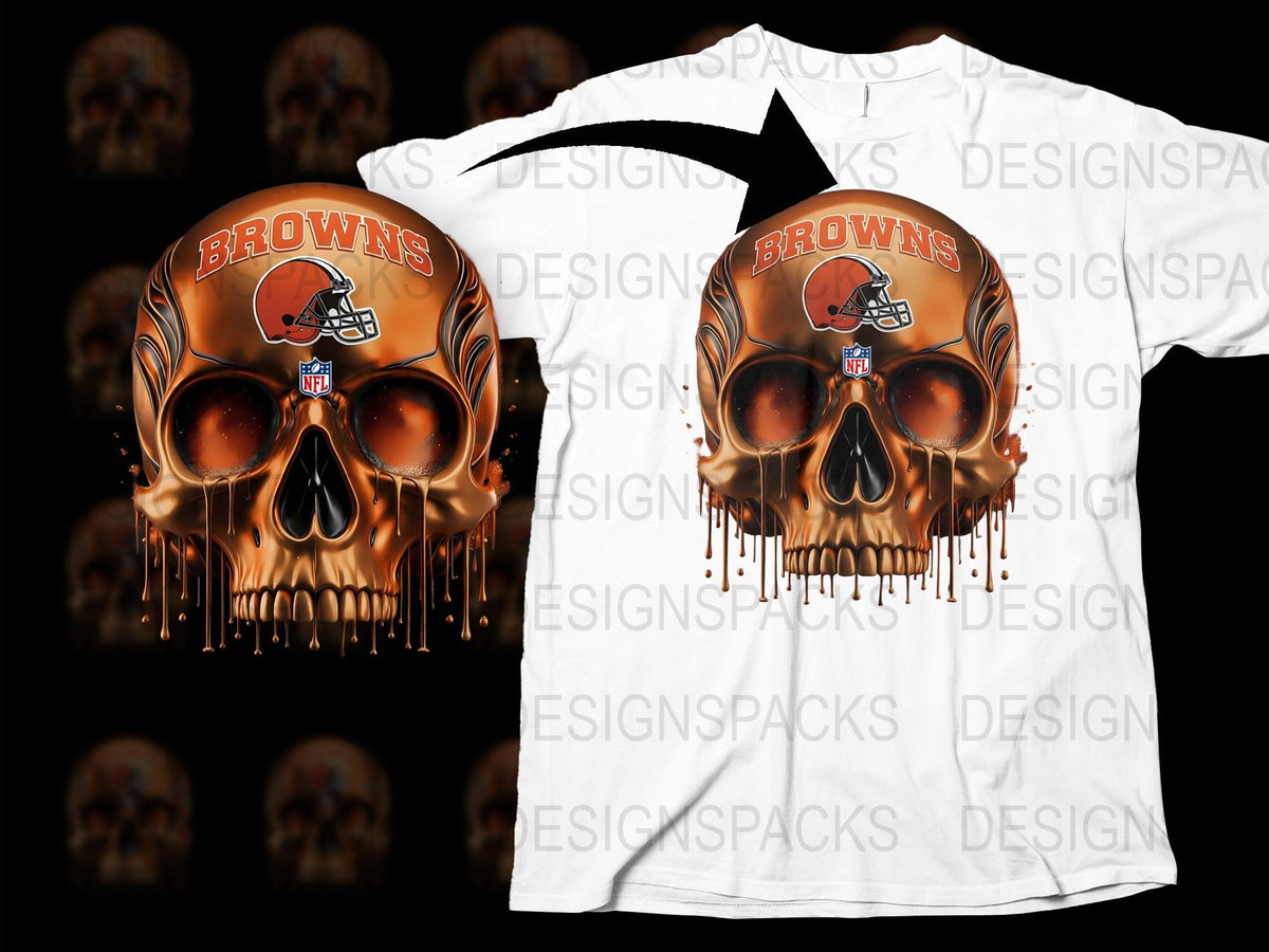 Cleveland Browns Skull Graphic T-Shirt, Football Fan Apparel, Unique Sports Tee, Orange and White Design