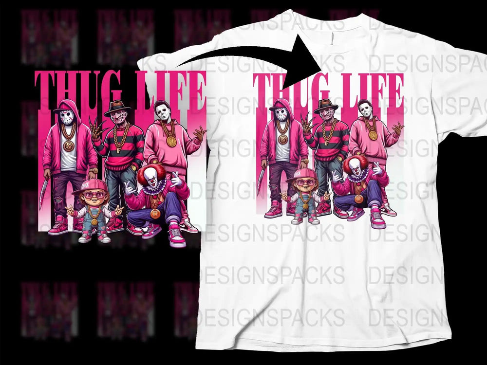 Thug Life Cartoon Characters T-Shirt, Urban Street Style Fashion, Colorful Hip Hop Apparel for Men and Women