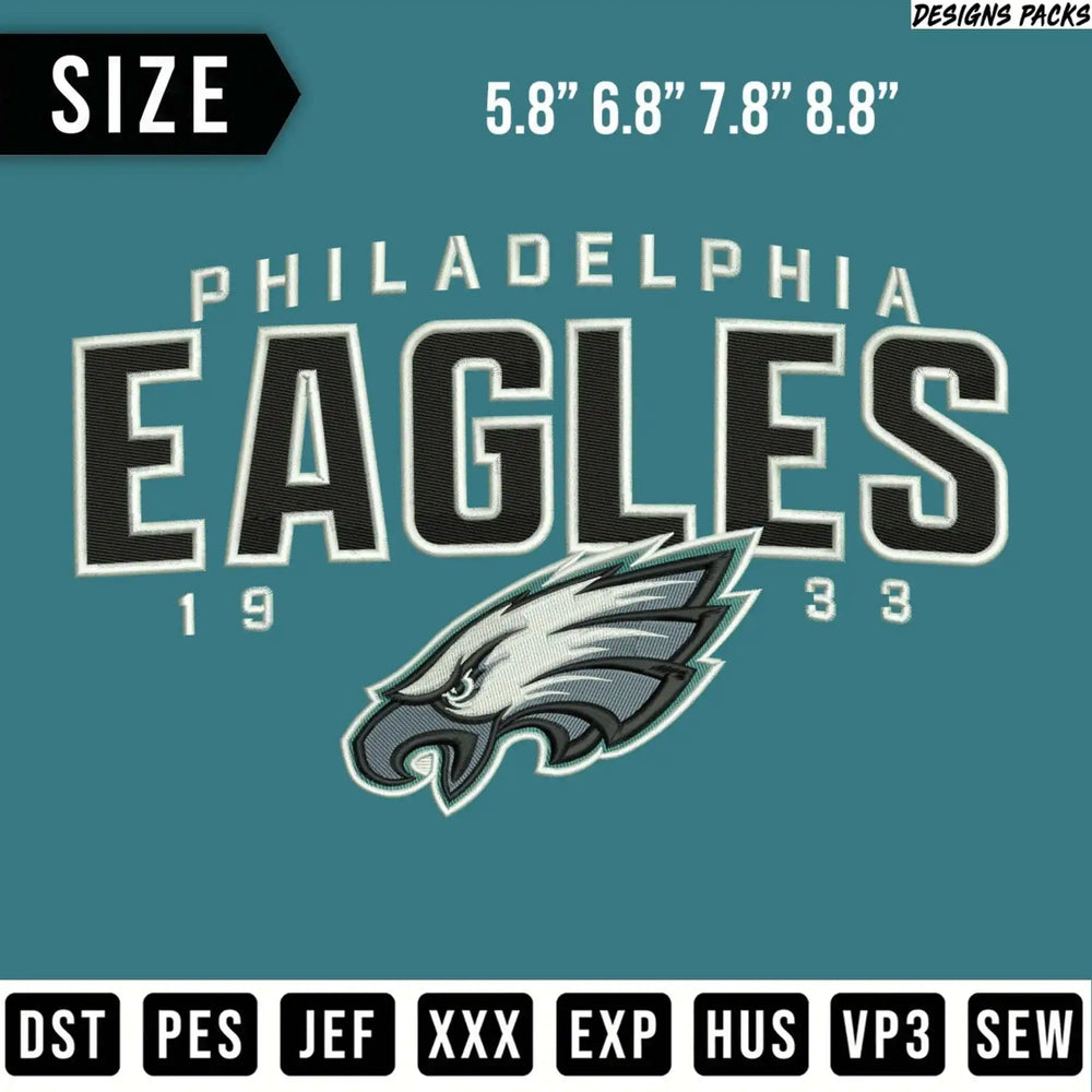 Philadelphia Eagles logo and file formats on a teal background.
