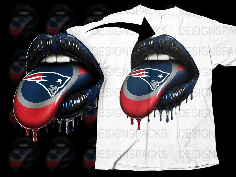 New England Patriots Lips T-Shirt, Dripping Lip Design, NFL Fan Apparel, Graphic Tee for Sports Lovers, Unique Gift Idea