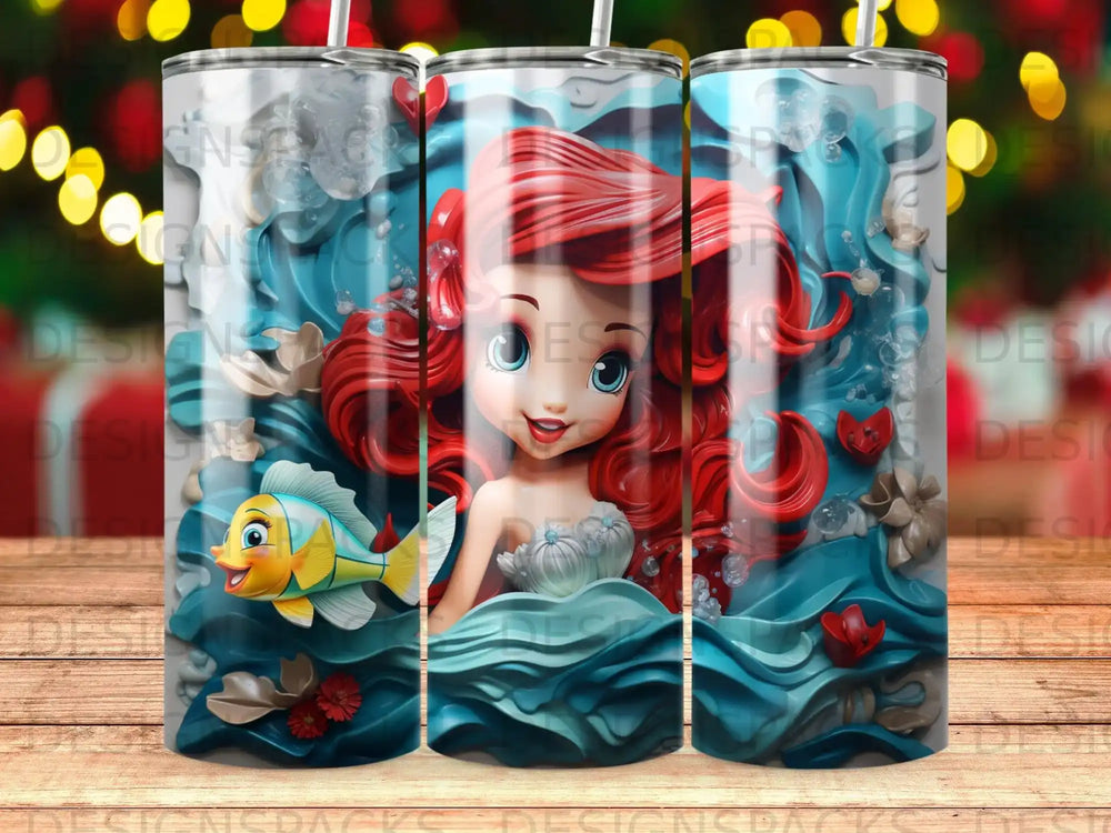 Ariel from The Little Mermaid with Flounder and sea elements.