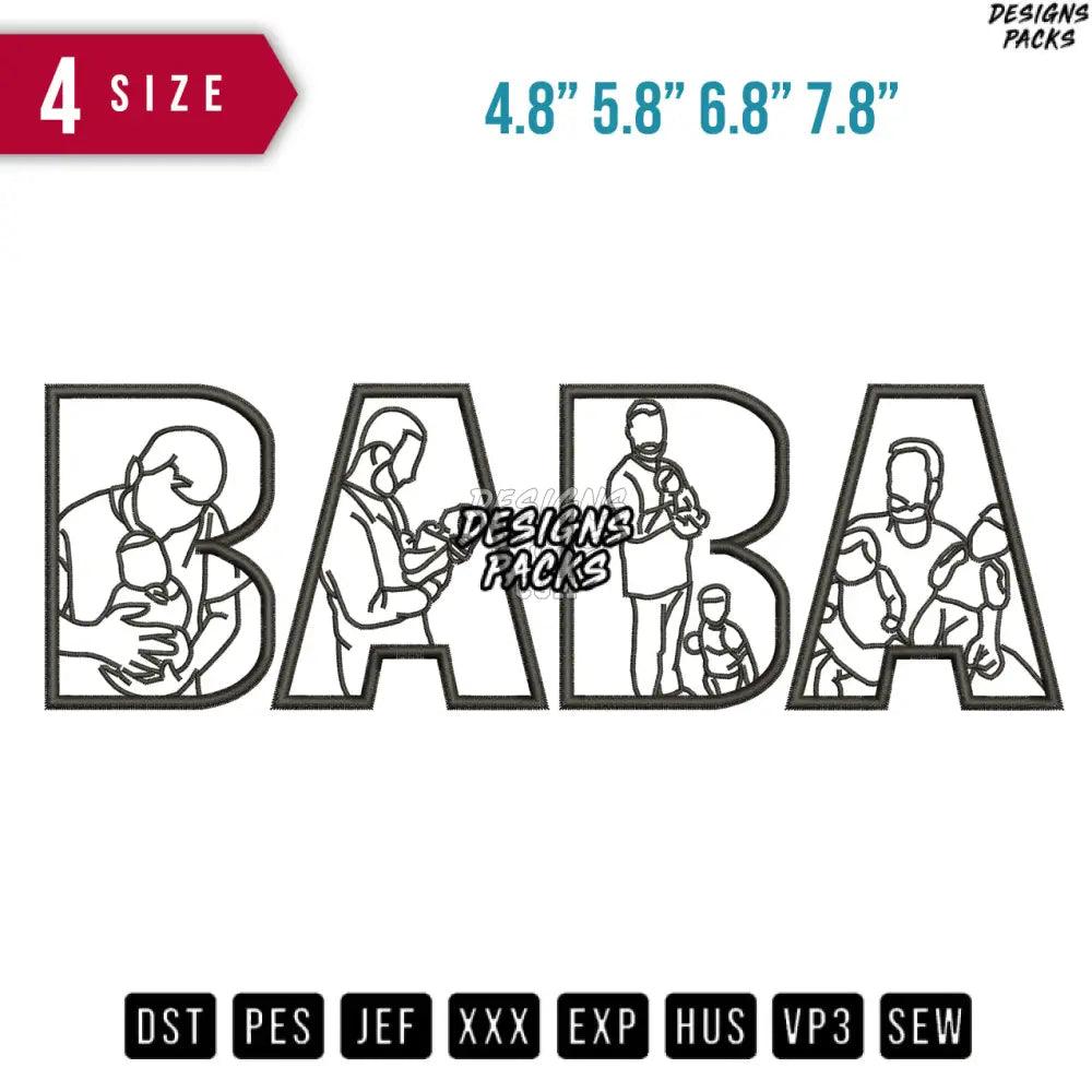 BABA Line Art Papa Dad Embroidery Design