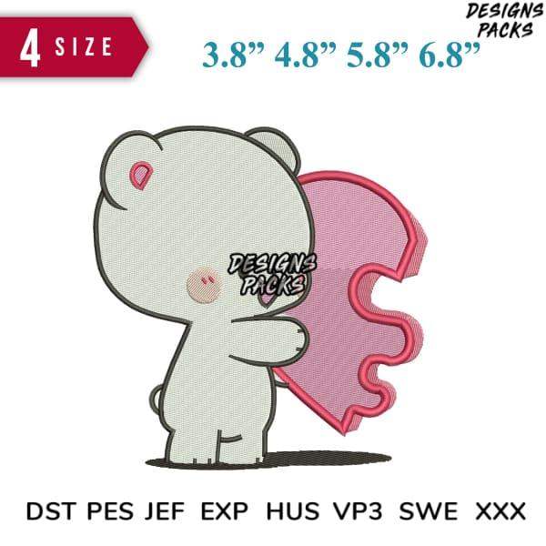 Cute bear holding pink heart embroidery design in 4 sizes, DST PES JEF formats for instant download