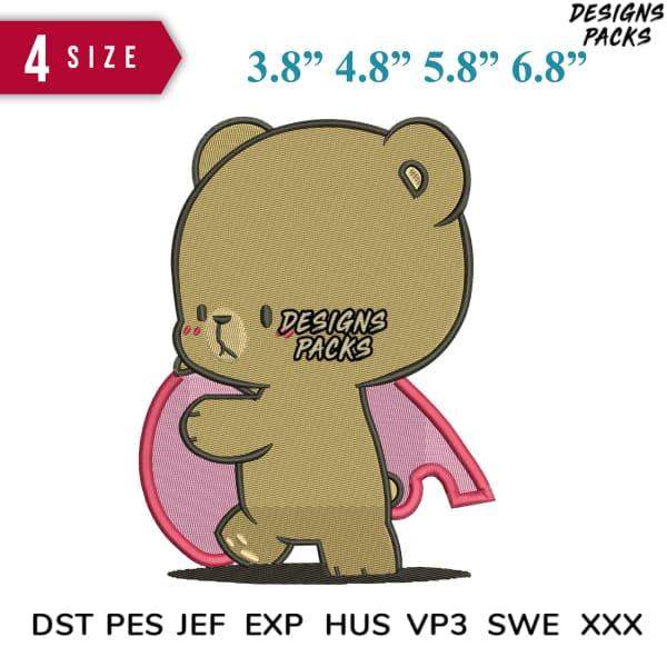 Cute bear with pink cape embroidery design in 4 sizes, DST PES JEF formats for instant download