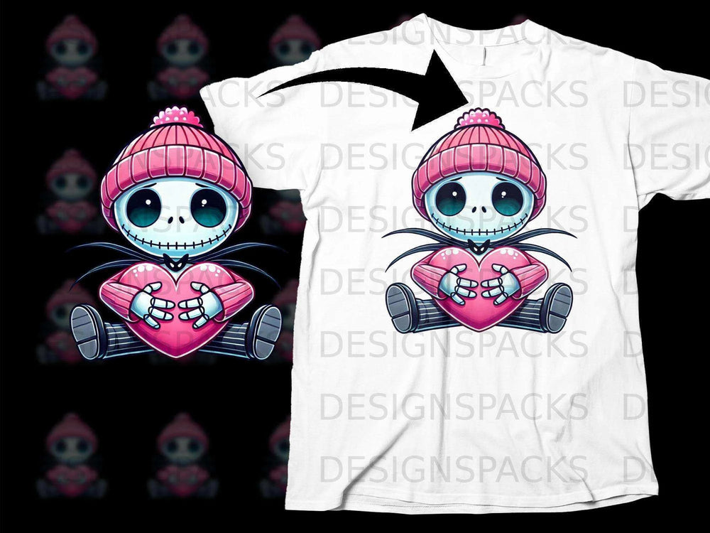 Cute Skeleton with Pink Heart Beanie Shirt Design