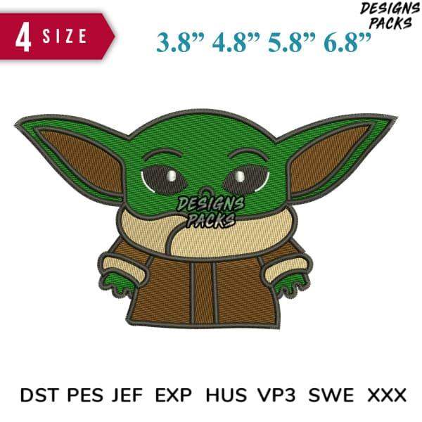 Baby Yoda embroidery design in 4 sizes, PES DST JEF formats for instant download