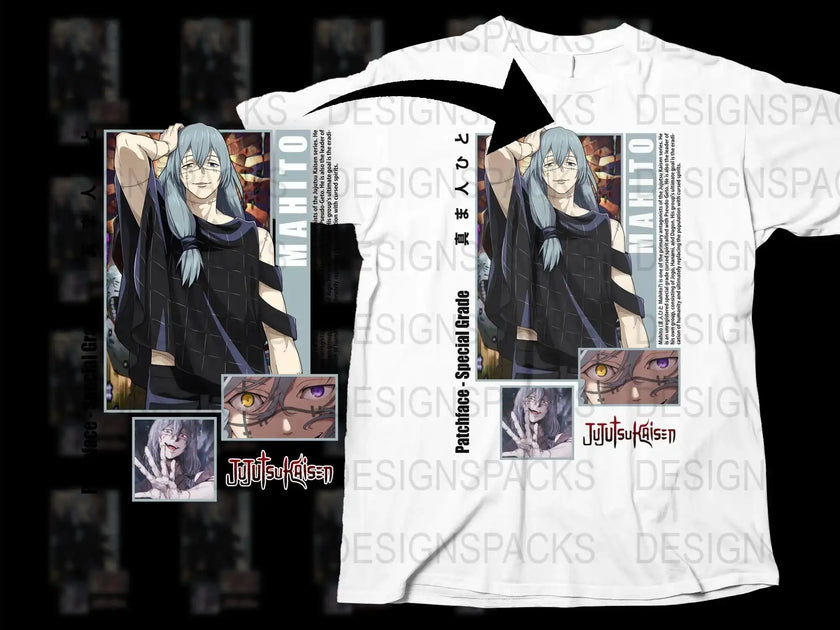 Anime Jujutsu Kaisen Mahito Patchface Special Grade Graphic Png Digita
