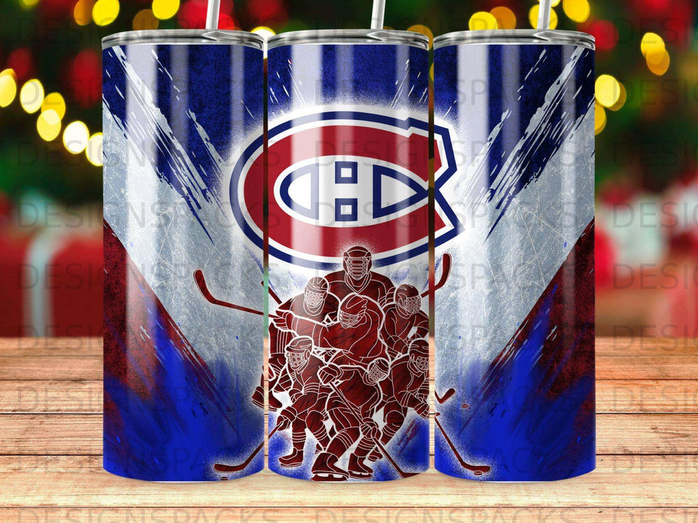 Montreal Canadiens hockey team logo with players and crossed hockey sticks.