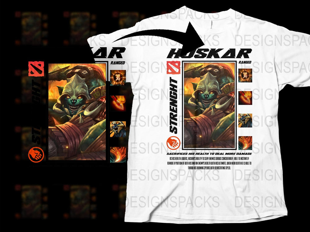 Huskar Dota 2 Hero Graphic T-Shirt, Gaming Merchandise, Men's White Tee, Fantasy Art Clothing, Esports Apparel, Unique Gamer Gift