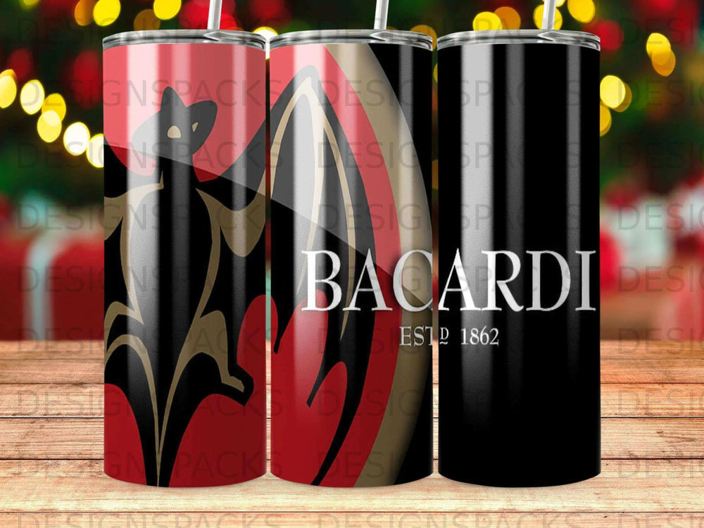 Bacardi Bat Logo ESTD 1862 Red Black Gold Tumbler Digital Wrap Design