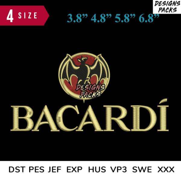Bacardi logo embroidery design in 4 sizes, DST PES JEF formats, print-ready for apparel