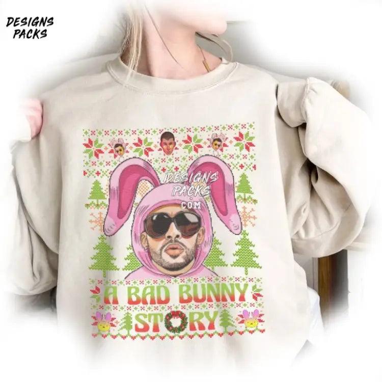 Bad Bunny Vintage Ugly Xmas All I Want For Christmas Is Benito Png Design