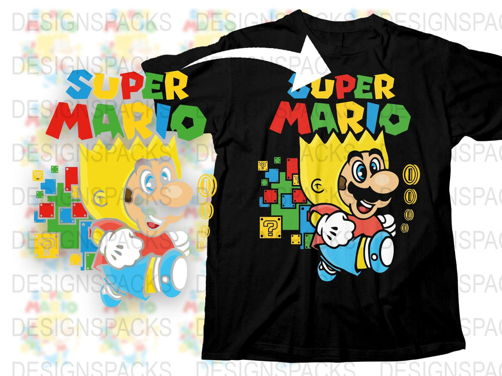 Super Mario Graphic T-Shirt, Colorful Retro Gaming Design, Unisex Adult Sizes, Vintage Gamer Apparel, Nintendo Inspired Tee