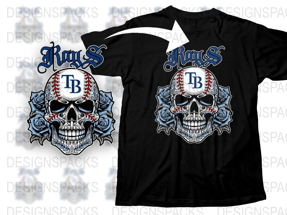 Tampa Bay Rays Skull T-Shirt, Sports Fan Baseball Tee, Graphic Design Apparel