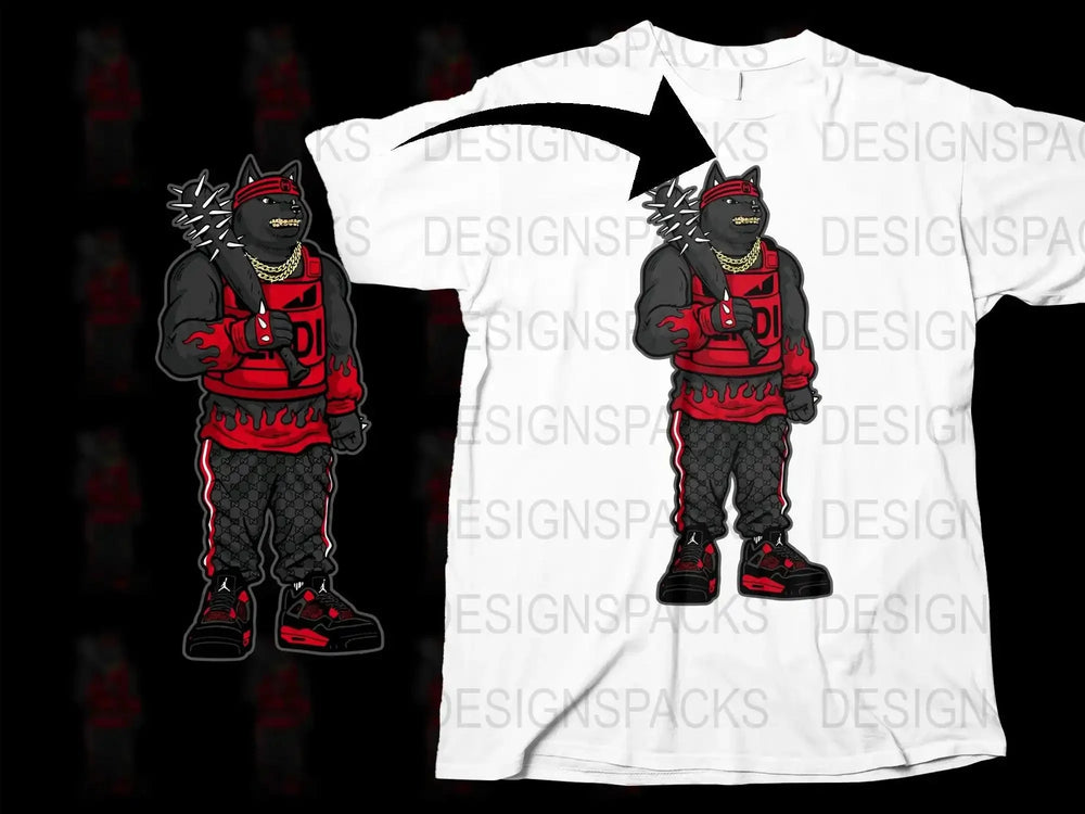 Badass Street Style Dog with Bat Graphic Png Digital Download