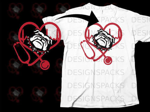Bulldog Heartbeat Design Stethoscope Graphic T-shirt